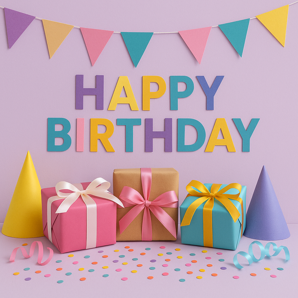 colourful birthday celebration with magical elements